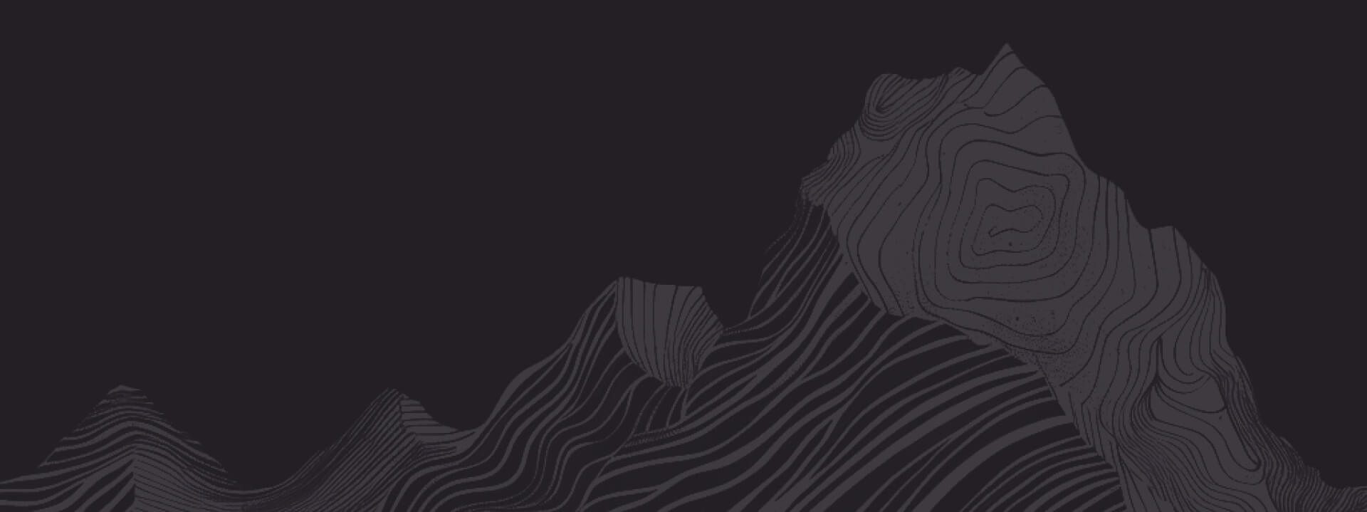 Stylised mountain image made up of artistic contour lines in two tone greys